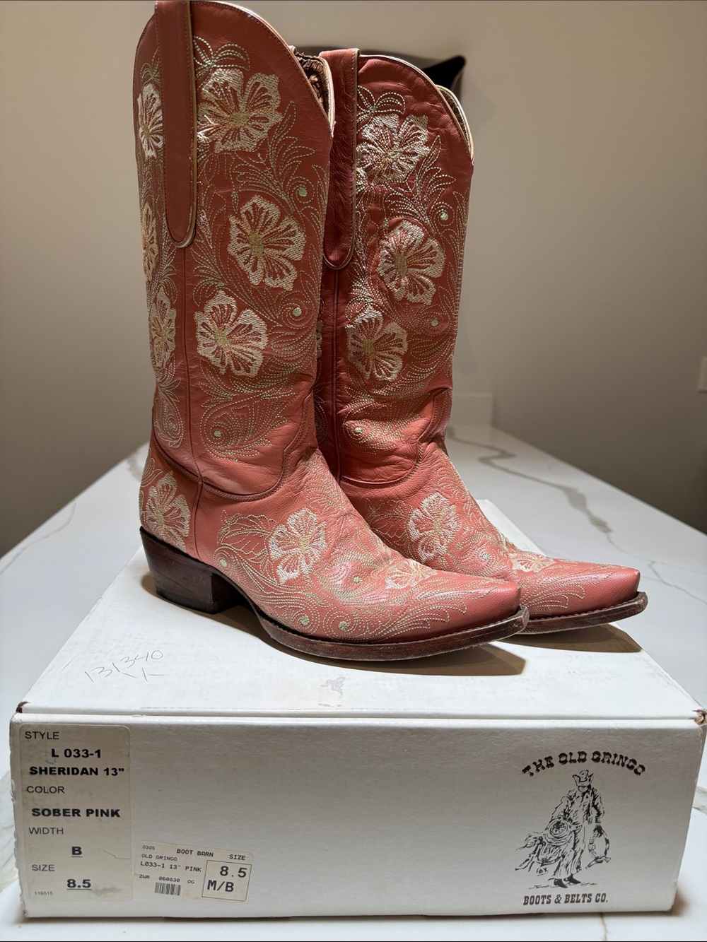 RARE Old Gringo Sober Pink Floral embroidered Sheridan 13" cowboy boots 8.5
